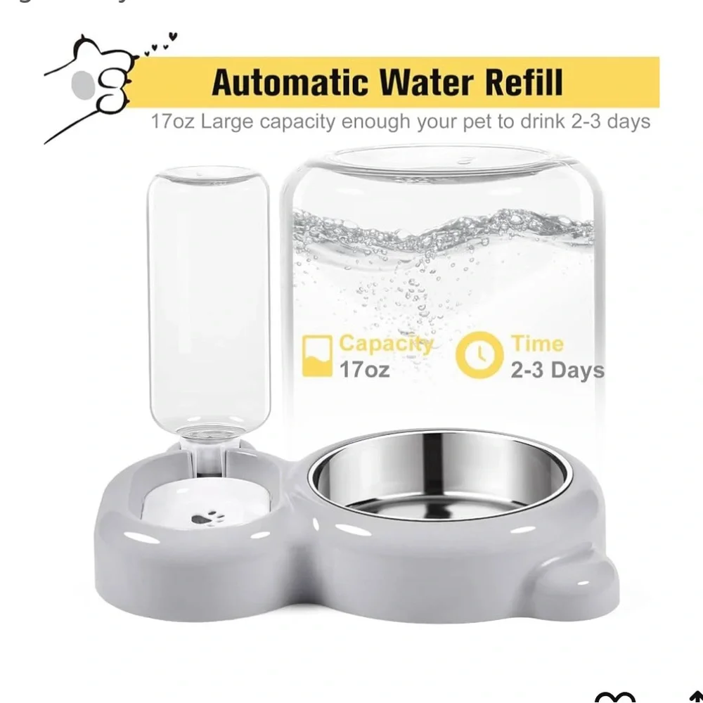 Grey Pet Bowl Set with Water Dispenser
